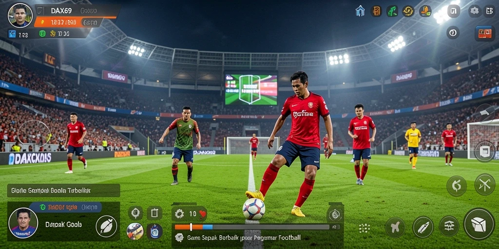 Tampilan gameplay DAX69 yang menarik dan penuh aksi pertandingan sepak bola.