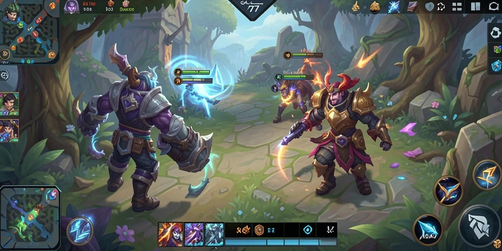 Screenshot gameplay GALAXY77 yang menunjukkan aksi seru di arena MOBA.