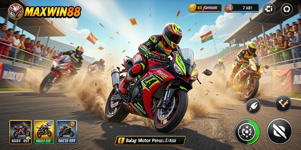 Gameplay balapan motor yang mendebarkan dan seru di MAXWIN88.