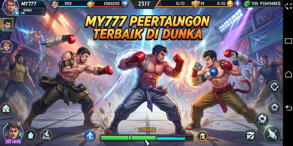 Tampilan aksi seru di MY777 saat karakter bertarung.