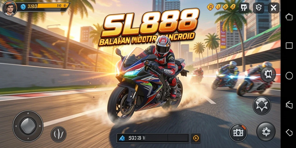 Tampilan gameplay SL888 yang intens dan menegangkan saat balapan motor.