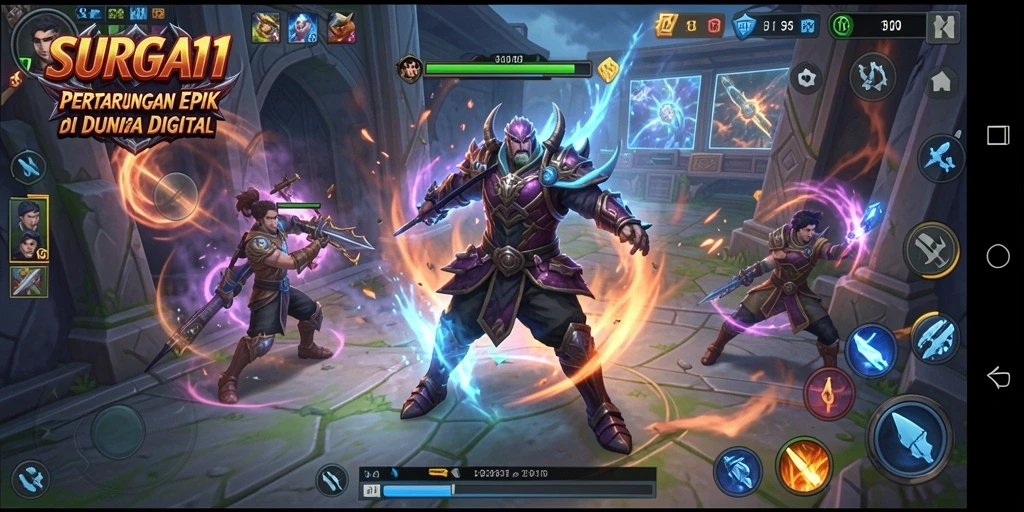 Gameplay dalam SURGA11 dengan serangan dan pertahanan yang mendebarkan.